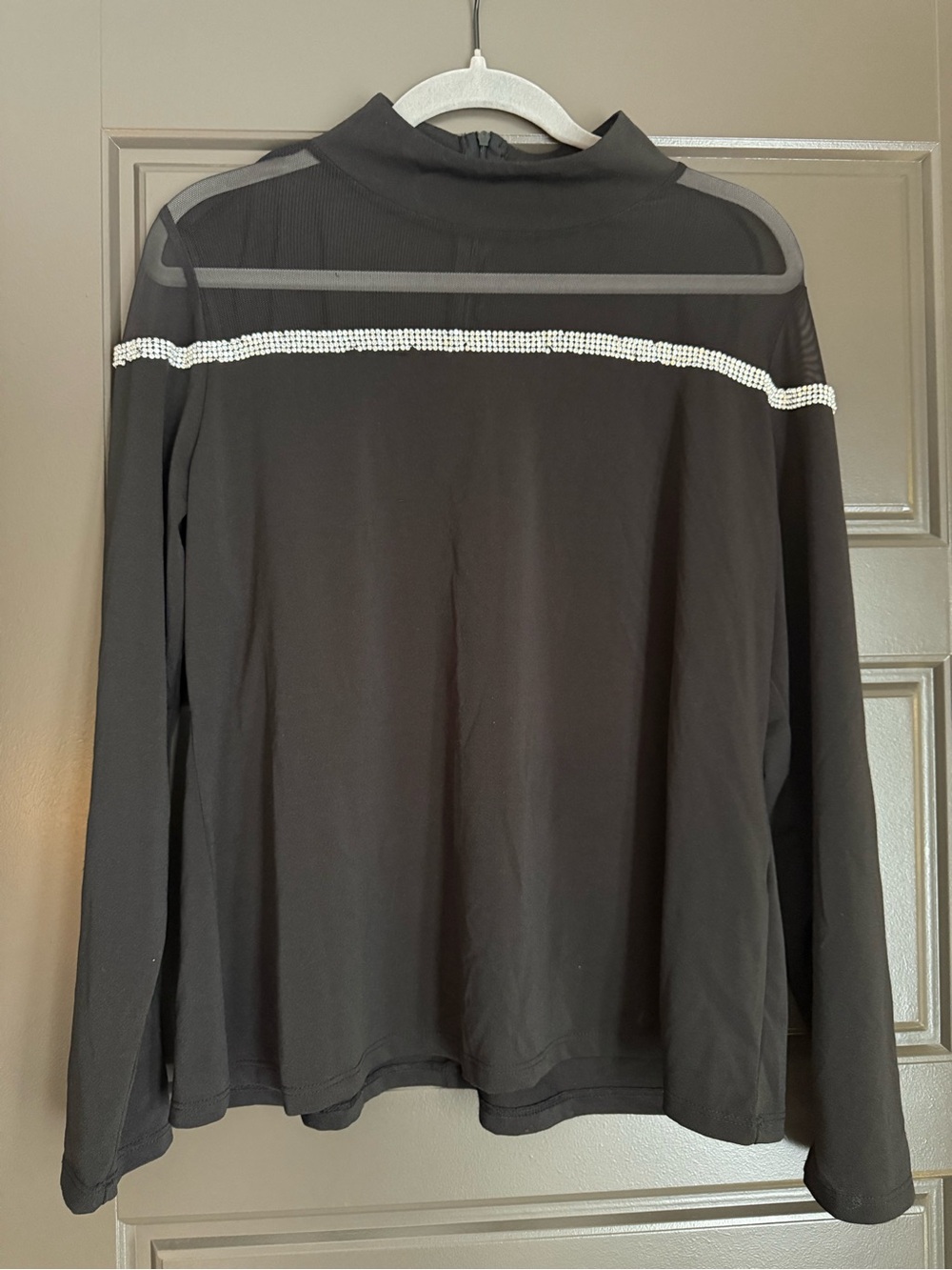Belldini Black Long-Sleeve Top with Rhinestone Shoulder Trim